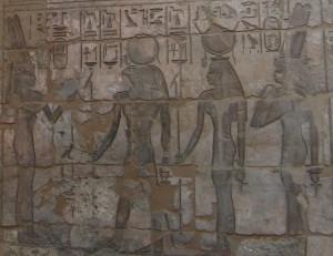 The God’s Wife of Amen Shepenwepet II offering to the deified Amenirdis I, Medinet Habu, Dynasty 25