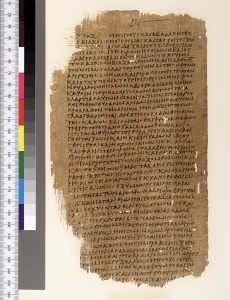 Figure 1. Part of the Chester Beatty papyri showing portions of the Book of Enoch in Greek (P.Mich.inv. 5552; third century C.E), University of Michigan Library) http://commons.wikimedia.org/wiki/File:P._Chester_Beatty_XII,_leaf_3,_verso.jpg
